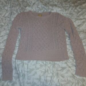 Women’s Light Pink Open-Knit Crew Sweater